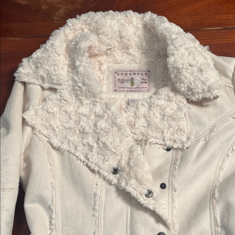 Sugarfly Women's Cream Teddy Jacket with Plush Collar